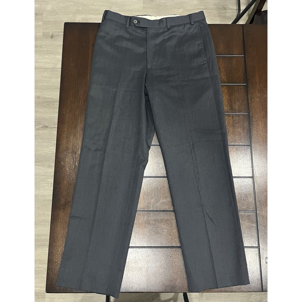 Brooks Brothers 346 Men's Dress Pants 35x32 Gray 100% Wool Flat Front Trousers